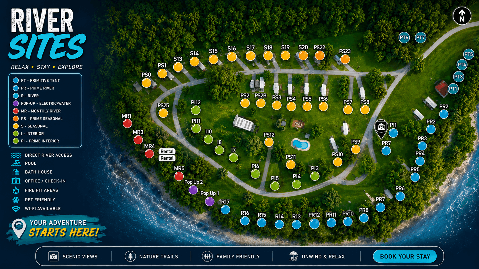 Rivers Bend Campground site map